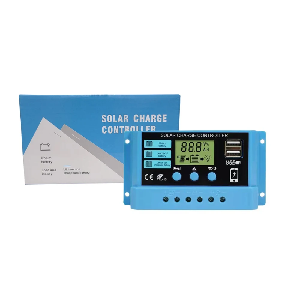 Solar Charger Controller 10A, Max Solar Panel Input 25V, 120W. Recognizes 12V and 24V Lead Acid, Gel Battery, Nickel metal Hydride, Lithium ions, Lifepo4 Automatically.  