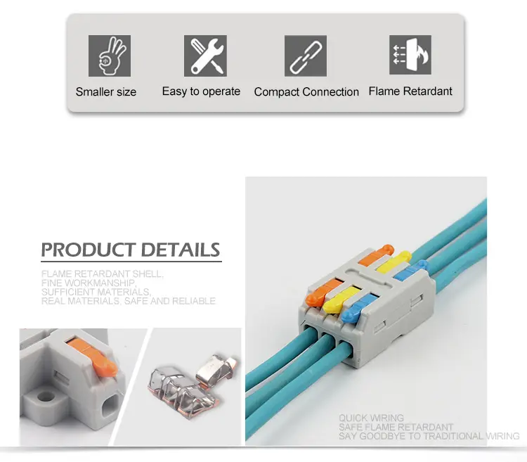 Mini Quick Wire Connector, Push in Terminal Block 2 In 2 Out, Suitable for Connecting DC 12-24V LED Lights in Waterproof Outdoor Electrical Junction Box's. Cable Range 0.08-2.5mm / AWG 28-14. Made of High-Quality Flame-Retardant Material.