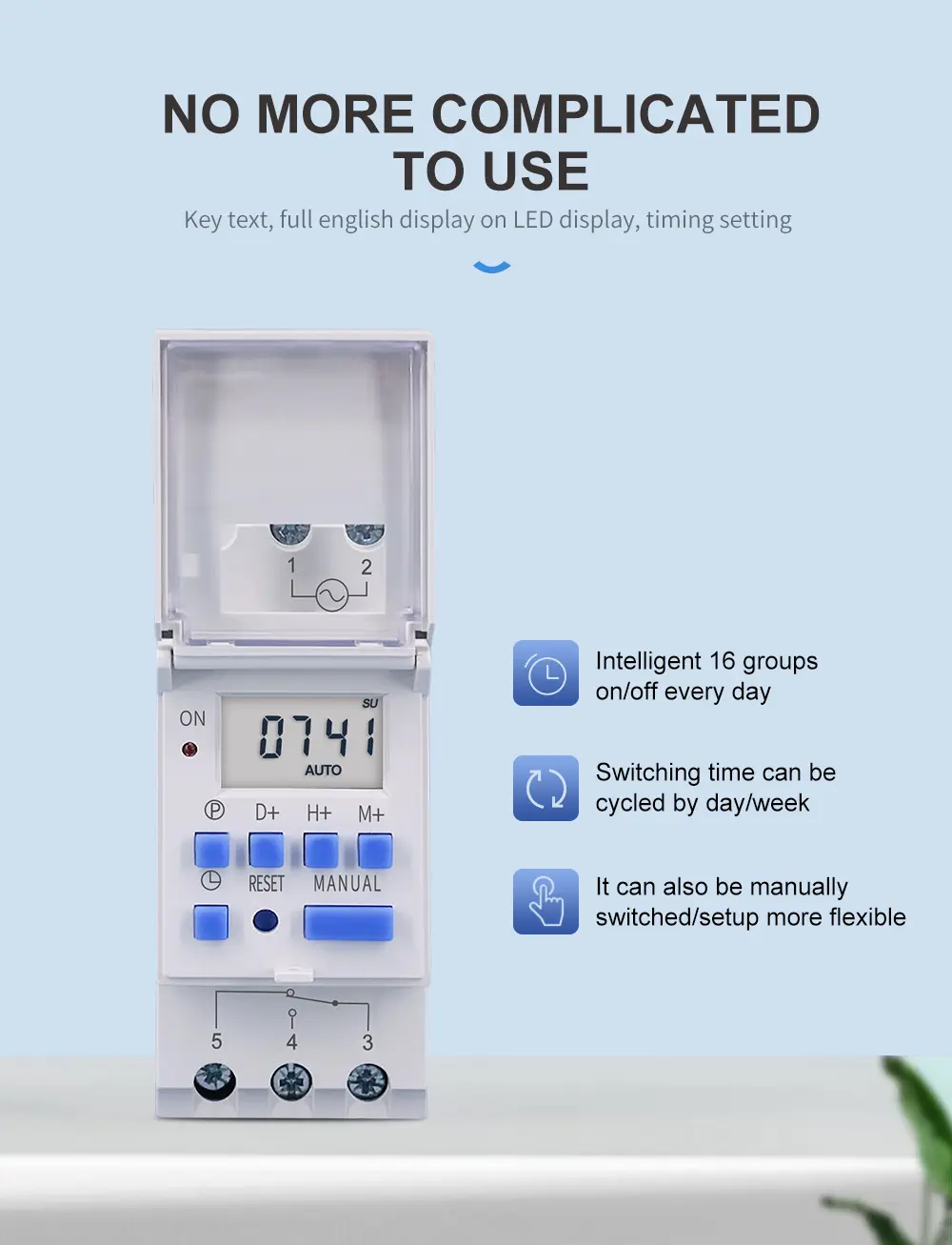 Din Rail 35mm, Digital 12V DC  16 On/Off Daily / Weekly Programmable Timer Switch. Automatically Turn On or Off up to 16 Times Daily, 15 weekly all 12V DC Appliances.