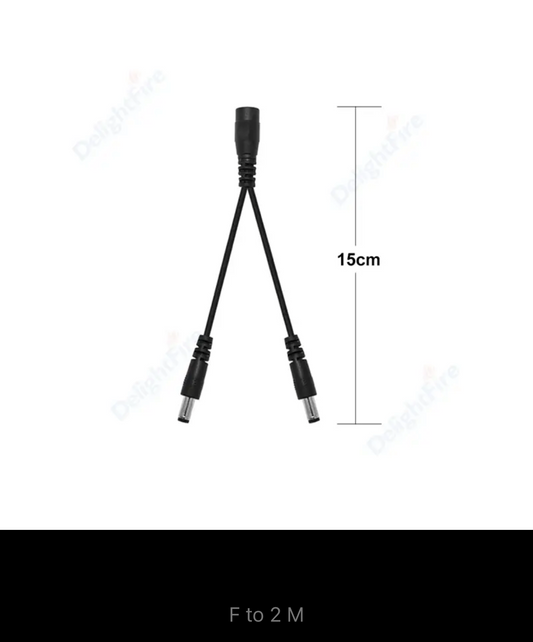 Barrel Jack Cable Splitter 5-12V DC 5.5mm 2.1mm 1 to 2 Way Power Adapter Connector Cable. Power Splitter Cable 1 Female To 2 Male Jack DC Connector Wire for LED Lights, CCTV Camera. Length 15cm.