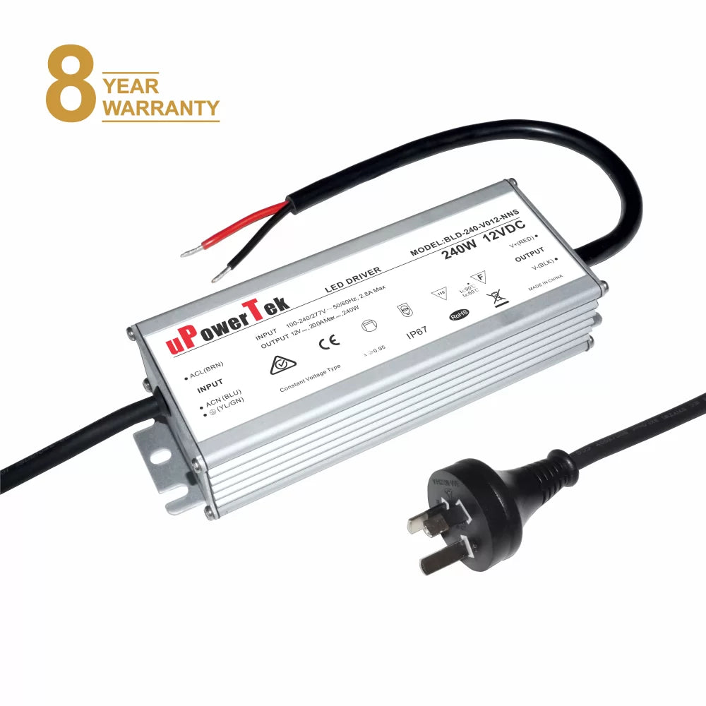 240W 12V DC 20A LED Driver / Transformer, Waterproof IP67, RCN Approved