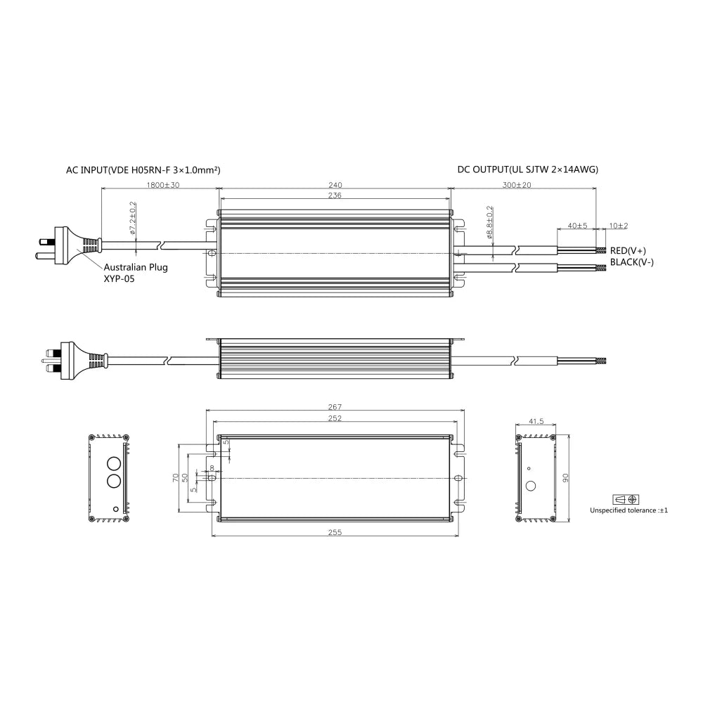 400W 12V DC 33.3A LED Driver Drawings and Dimensions.