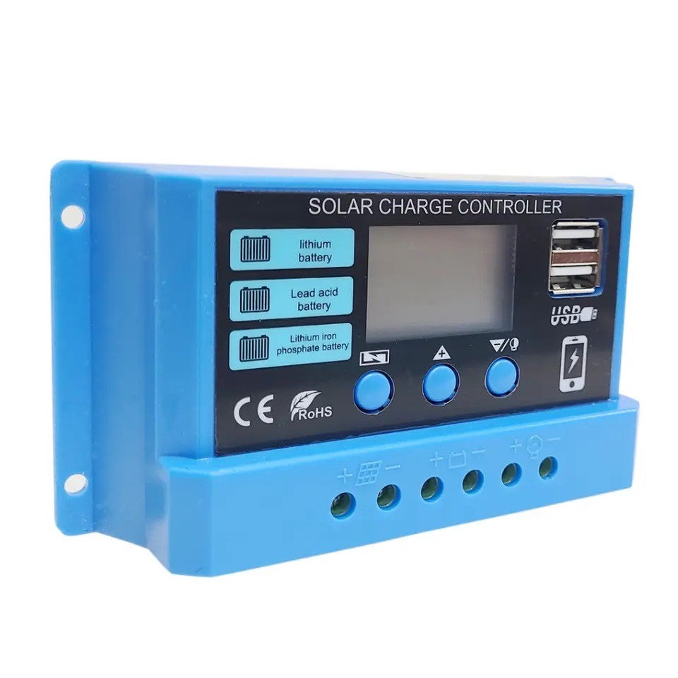 Solar Charger Controller 10A, Max Solar Panel Input 25V, 120W. Recognizes 12V and 24V Lead Acid, Gel Battery, Nickel metal Hydride, Lithium ions, Lifepo4 Automatically.  