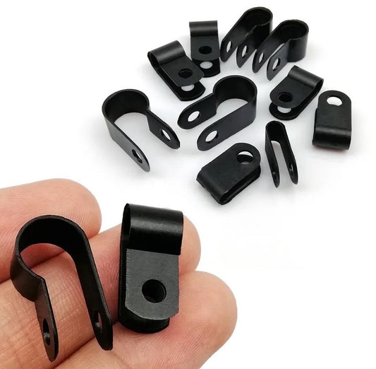 16mm R-Type Nylon Cable Clamp, Cable clip R-8.4 Black or White Plastic. Cable Clamp / Clip can be used to organize and fix many types of Cables with a Screw