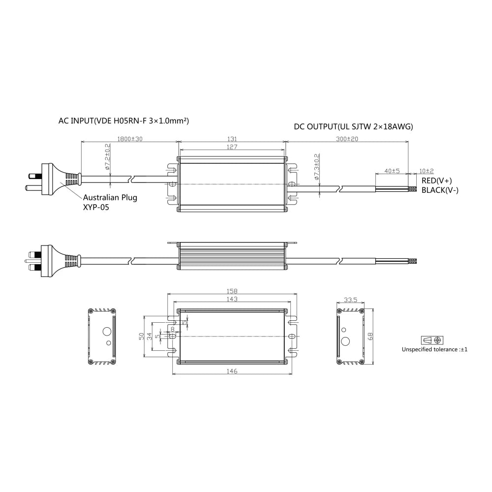 75W 12V DC  LED Driver drawings and dimensions