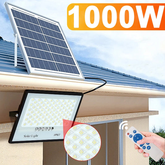 New 1000W Outdoor LED Solar Projection Light With Remote Control Waterproof IP67 Waterproof High Power Outdoor Street Light