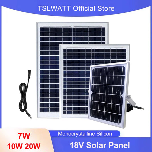 New 18V Monocrystalline Silicon Solar Panel 5W 10W 20W PV Module Solar Cell With DC5521 3m Cable For Outdoor Camping Power Bank