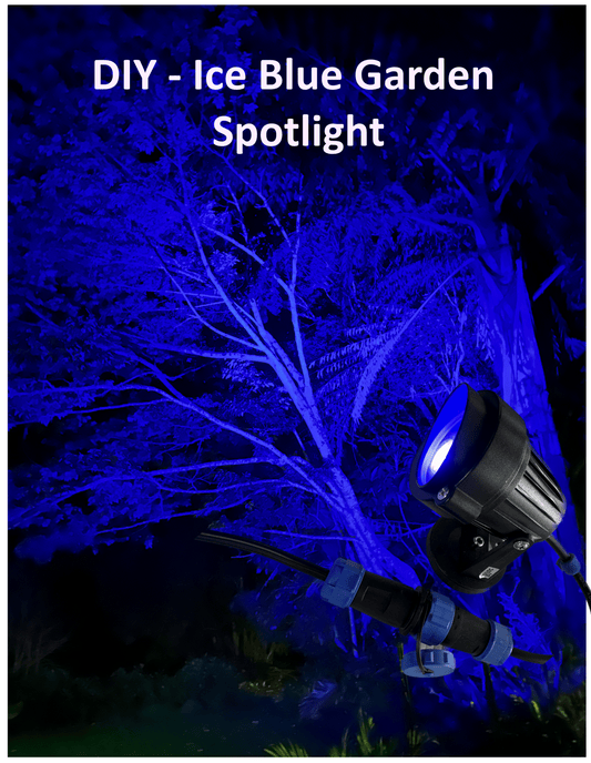 DIY - Ice Blue: Garden Spotlight 12V-DC, lawn Lamp, Waterproof Landscape lighting.   Product Specifications: Power: 9W, Voltage: 12V DC, lumens: 100LM/W, Lead Wire 25cm Length. Working Temperature: -40C to +60C, Power Consumption: 5 Watts. This product requires an LED Driver / Transformer to operate the light. 