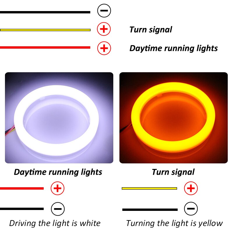 Car Angel Eyes Led Car Headlight DRL Daytime Running Light Auto Halo Ring Led Angel Eyes 12V Day Light Turn Signal White Yellow