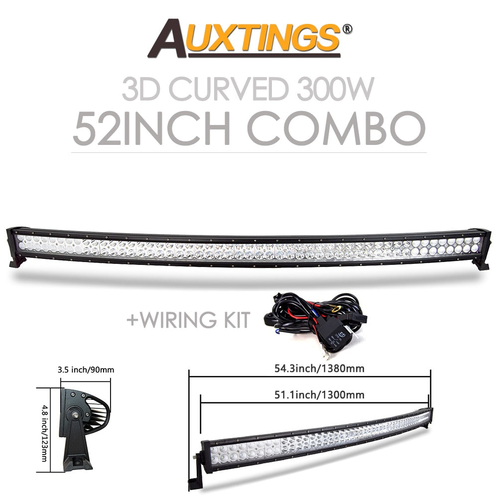 Auxtings 22 32 42 50 52'' Inch Curved Led Light Bar COMBO Led Work light 3D 7D bar Driving Offroad Car Truck 4x4 SUV ATV 12V 24V