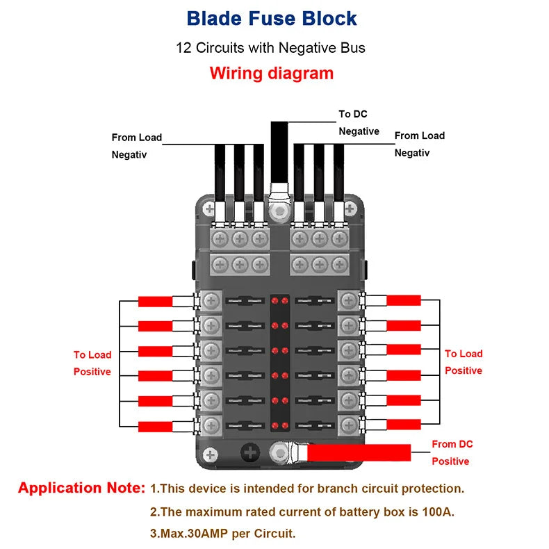Fuse Box Holder Block Cover Stud Blade 6 Way Terminals Circuit For Car Truck Camper Marine With LED Indicator Light Plastic