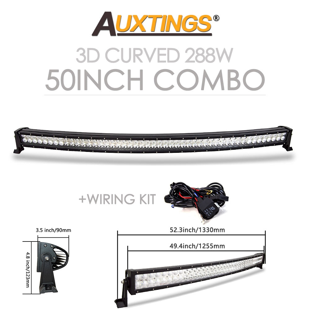 Auxtings 22 32 42 50 52'' Inch Curved Led Light Bar COMBO Led Work light 3D 7D bar Driving Offroad Car Truck 4x4 SUV ATV 12V 24V