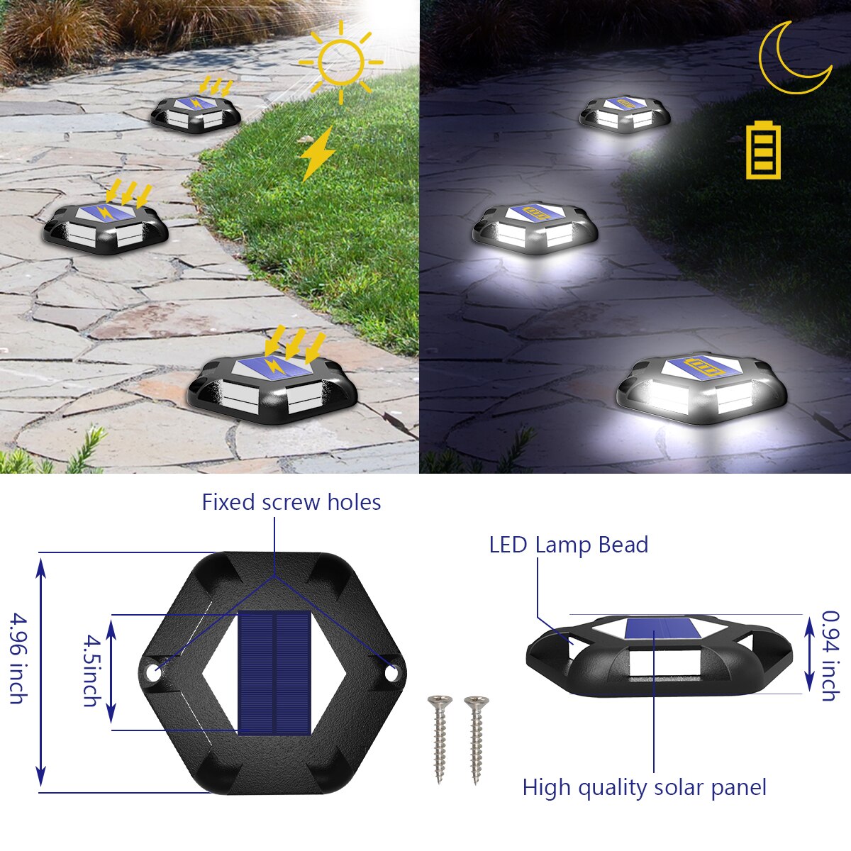 Led Solar Ground Lights Garden Stair Deck Lights Waterproof In-Ground Lamp Driveway Pathway Yard Dock Road Markers Solar Stud
