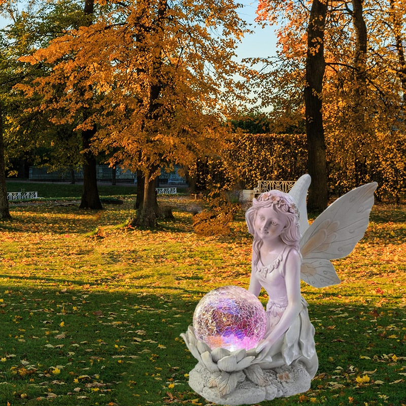 LED Resin Angel Figure Sculpture Flower Fairy Solar Decor Lamp Girl Statue Outdoor Villa Courtyard Gardening Landscape Ornaments