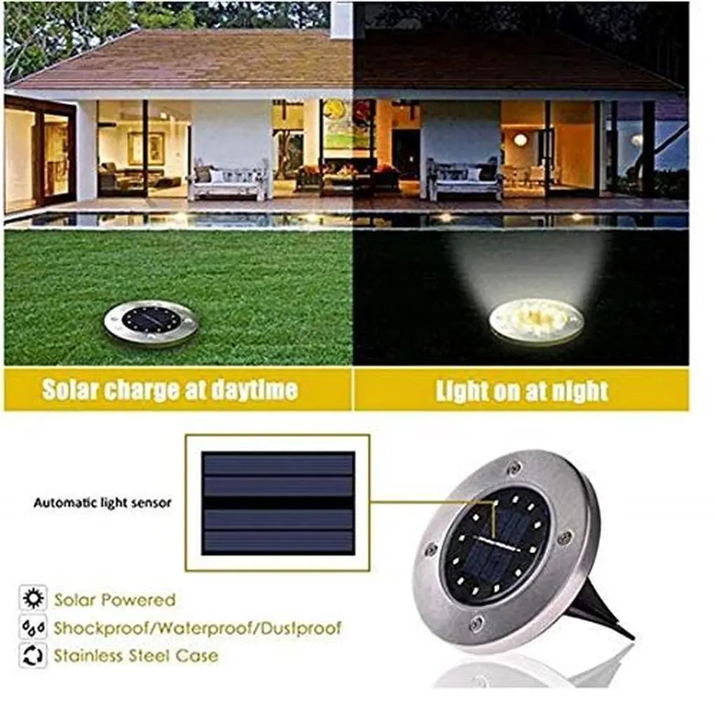 LED Sensor Solar Powered Outdoor in-Ground Lighting Waterproof Disk Buried Lamp Solar Garden Luz for Pathway Patio Lawn