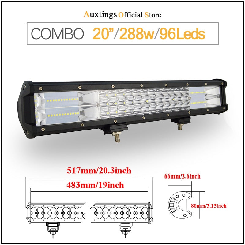 Auxtings 5" 14" 17" 20" 23'' 3-Row LED Light Bar Offroad Led Bar Combo Beam Led Work Light Bar for Truck SUV ATV 4x4 4WD 12v 24V