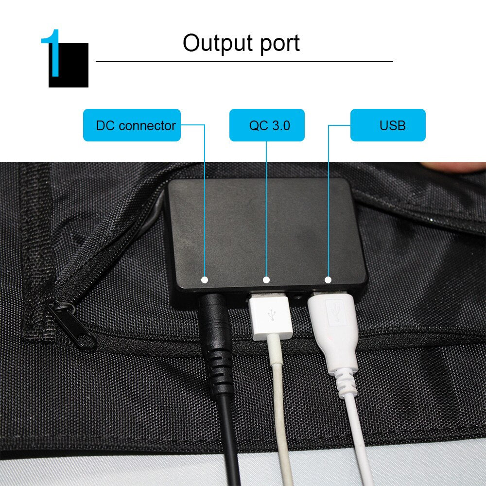 18v 28w foldable solar charger dual USB 5v DC port folding portable 12v battery solar panel 60w