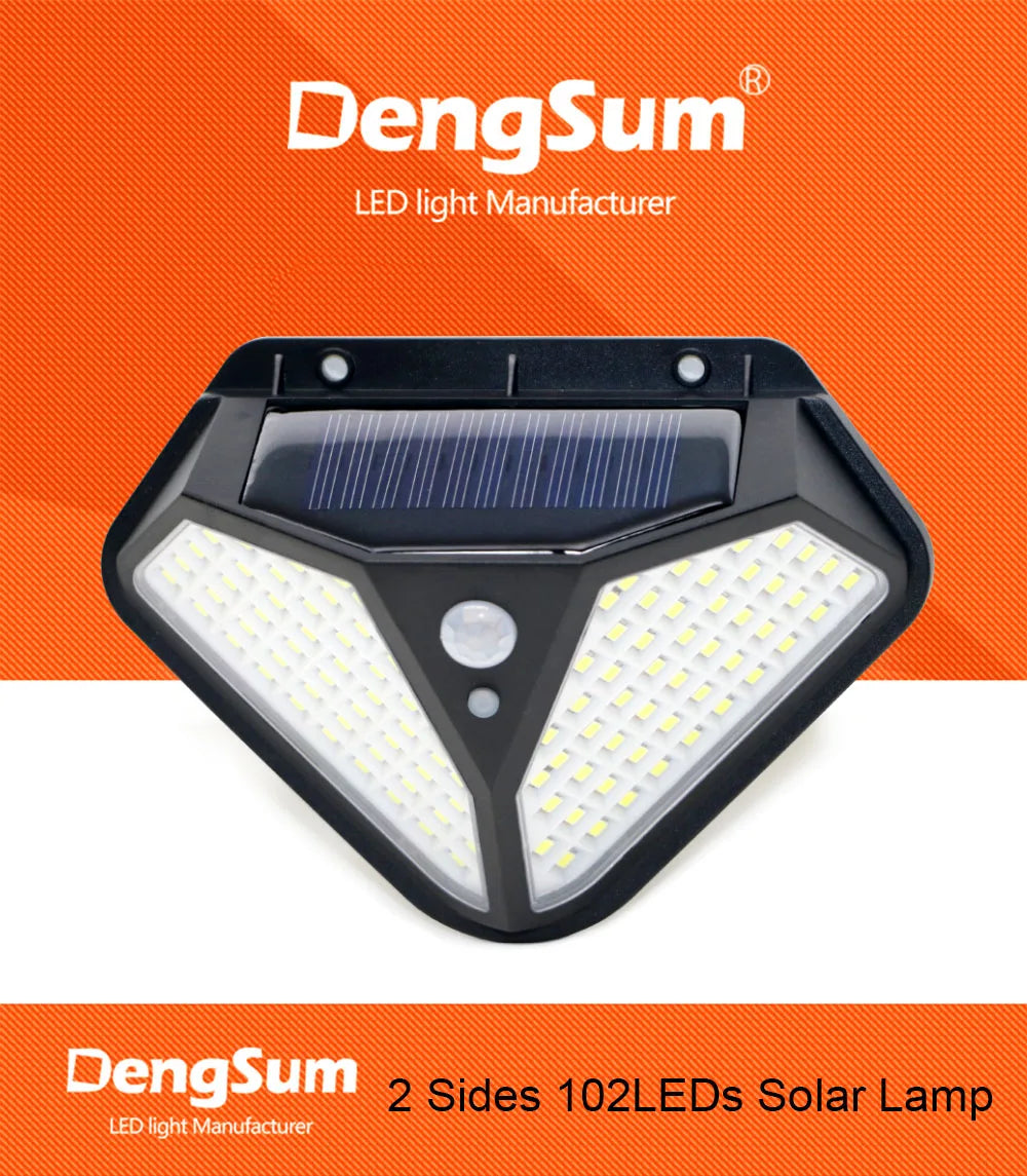 2side 102LED PIR Motion Sensor Solar Energy Street lamp 3 lighting modes Yard Path Home Garden Solar Power Induction Wall Light