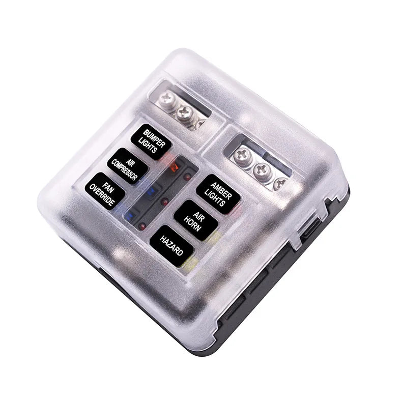 Fuse Box Holder Block Cover Stud Blade 6 Way Terminals Circuit For Car Truck Camper Marine With LED Indicator Light Plastic