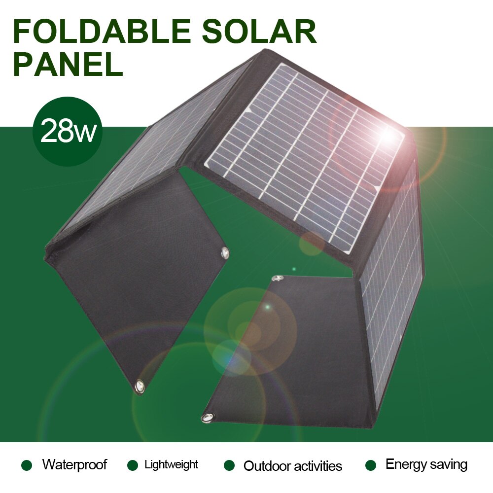 18v 28w foldable solar charger dual USB 5v DC port folding portable 12v battery solar panel 60w