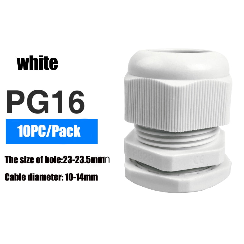 Waterproof IP68 Cable Gland 10pcs Cable Entry PG7 for 3-6.5mm PG9 PG11 PG13.5 PG16 PG19/21/ White Black Nylon Plastic Connector