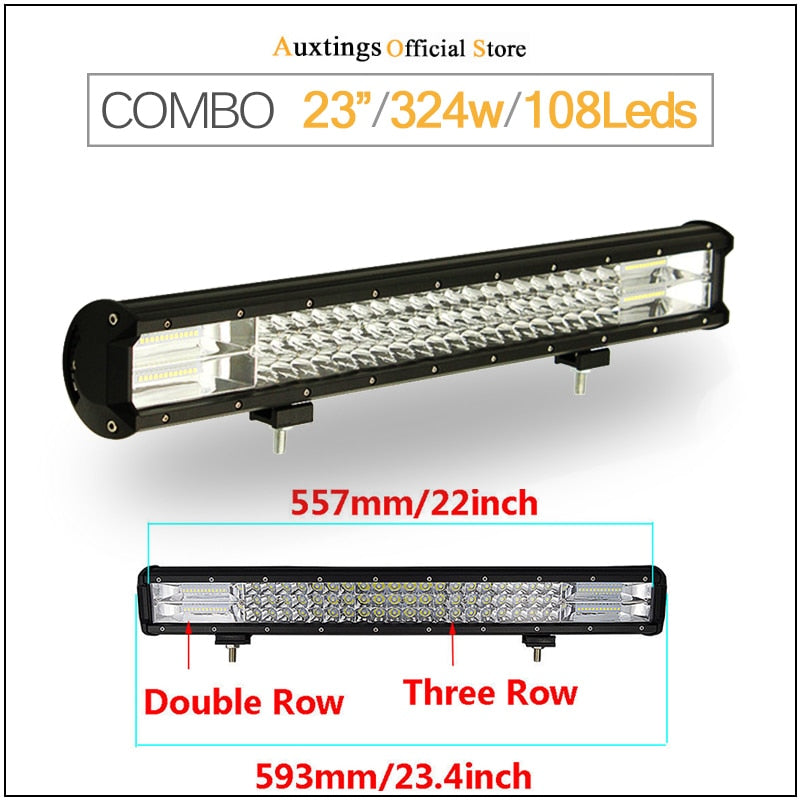 Auxtings 5" 14" 17" 20" 23'' 3-Row LED Light Bar Offroad Led Bar Combo Beam Led Work Light Bar for Truck SUV ATV 4x4 4WD 12v 24V