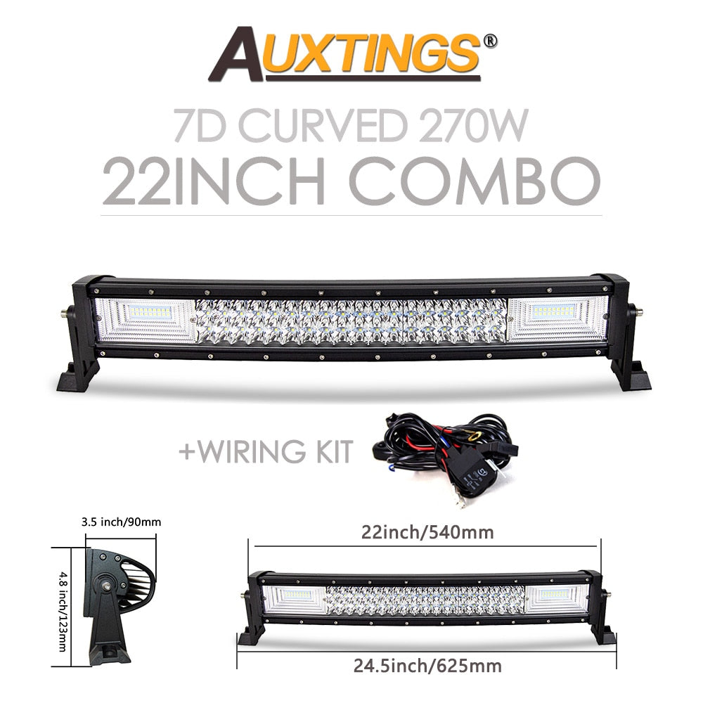 Auxtings 22 32 42 50 52'' Inch Curved Led Light Bar COMBO Led Work light 3D 7D bar Driving Offroad Car Truck 4x4 SUV ATV 12V 24V