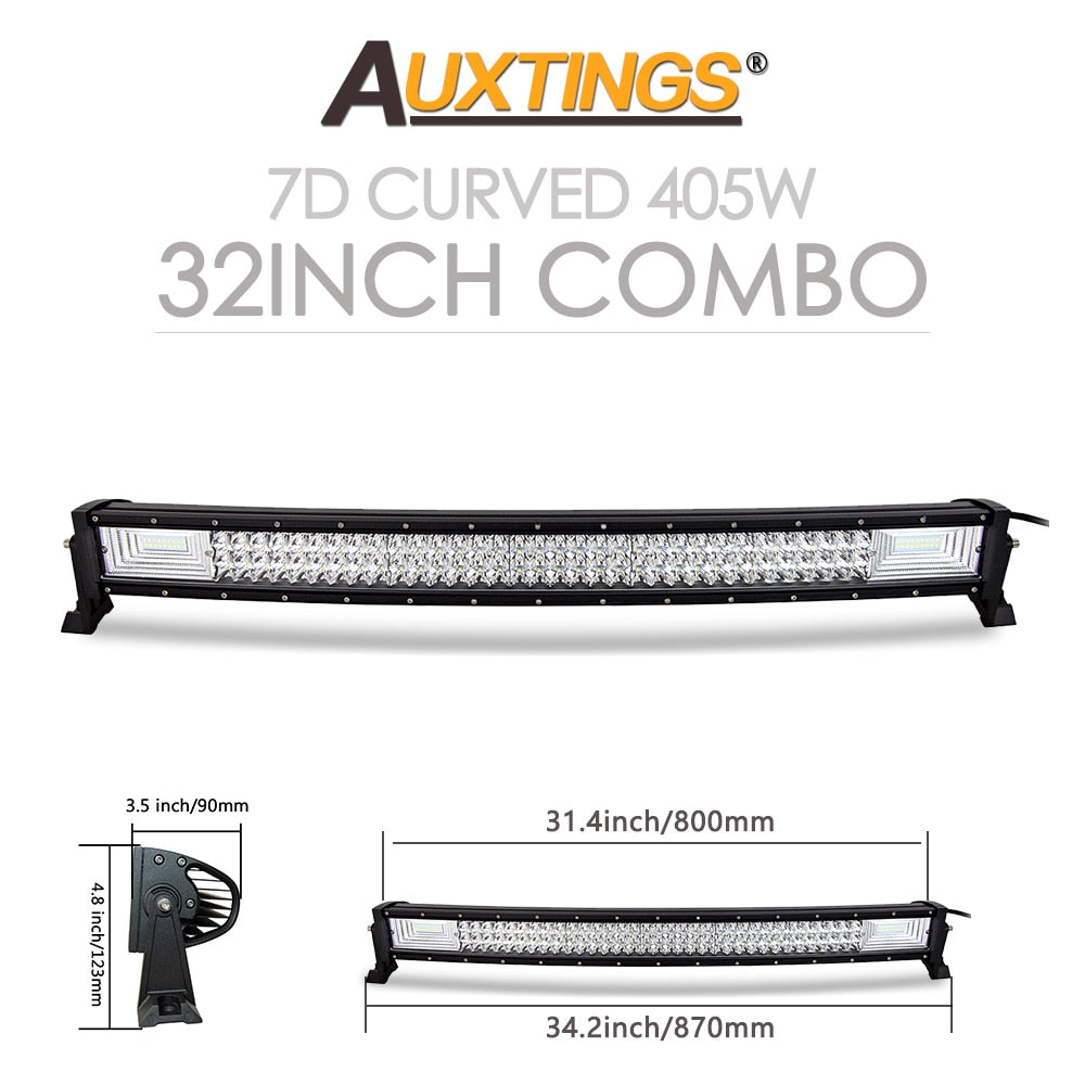 Auxtings 22 32 42 50 52'' Inch Curved Led Light Bar COMBO Led Work light 3D 7D bar Driving Offroad Car Truck 4x4 SUV ATV 12V 24V