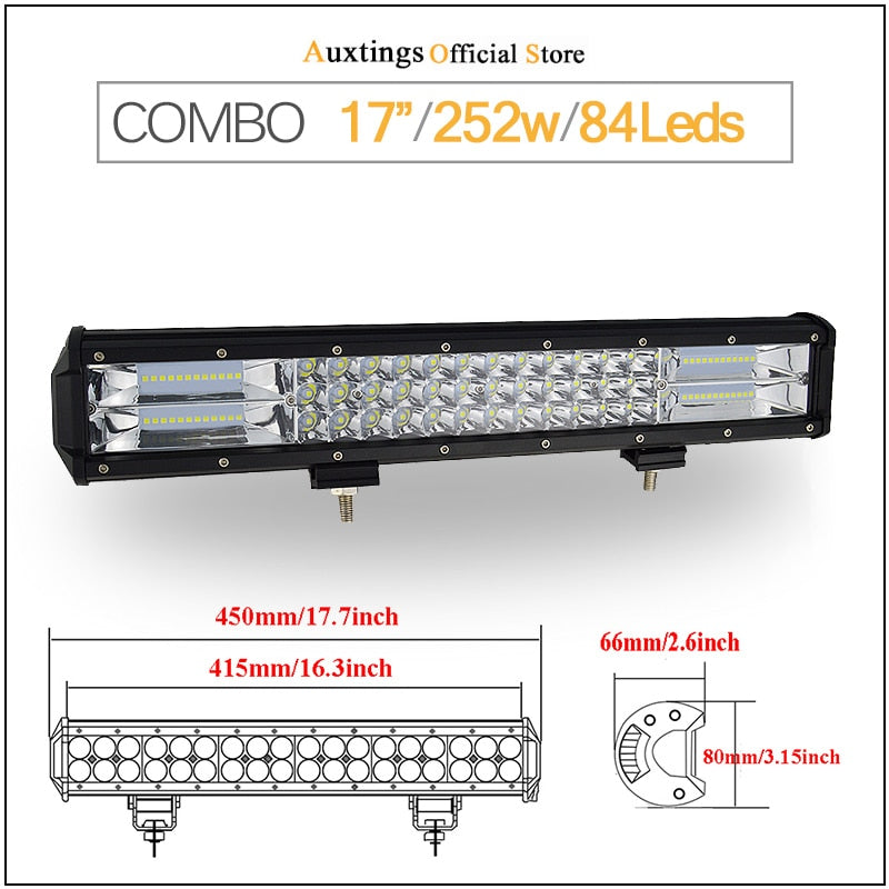 Auxtings 5" 14" 17" 20" 23'' 3-Row LED Light Bar Offroad Led Bar Combo Beam Led Work Light Bar for Truck SUV ATV 4x4 4WD 12v 24V