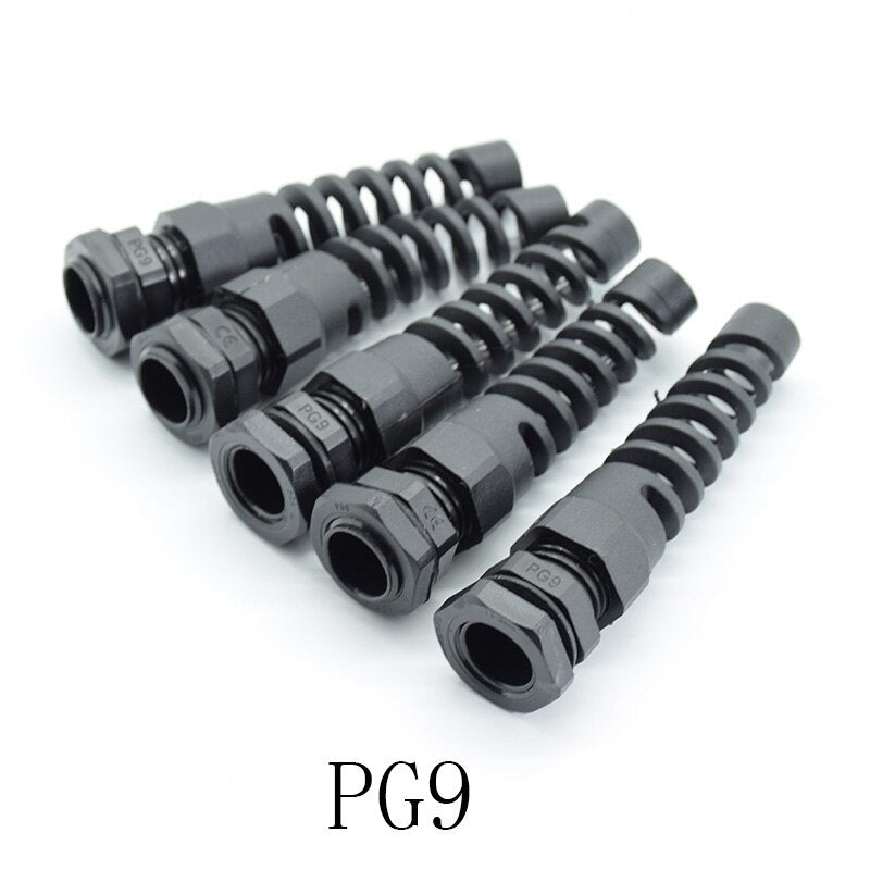 5pcs PG7/PG9/PG11 Cable Gland Connector Plastic Flex Spiral Strain Relief Protector For 3.5-6mm Wire Thread