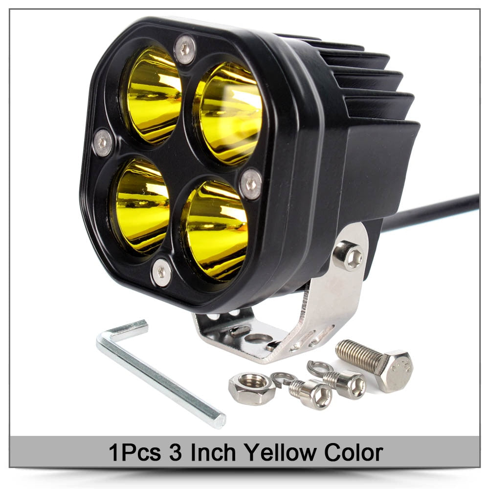 3 Inch Led Work Light Bar 12V 24V For Car Yellow Fog Lamp 4x4 Off Road Motorcycle Tractors Driving Lights White Square Spotlight