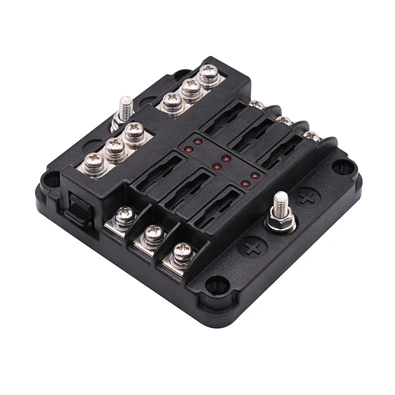 Fuse Box Holder Block Cover Stud Blade 6 Way Terminals Circuit For Car Truck Camper Marine With LED Indicator Light Plastic