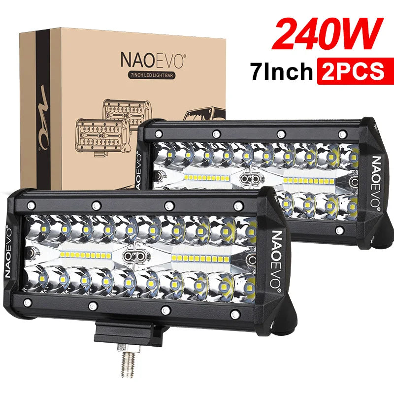 NAOEVO 7 Inch LED Bar Light Off Road 240W 12V 24V Combo Beam led Work Lamp Driving Fog for Niva lada 4x4 Truck ATV Accessories