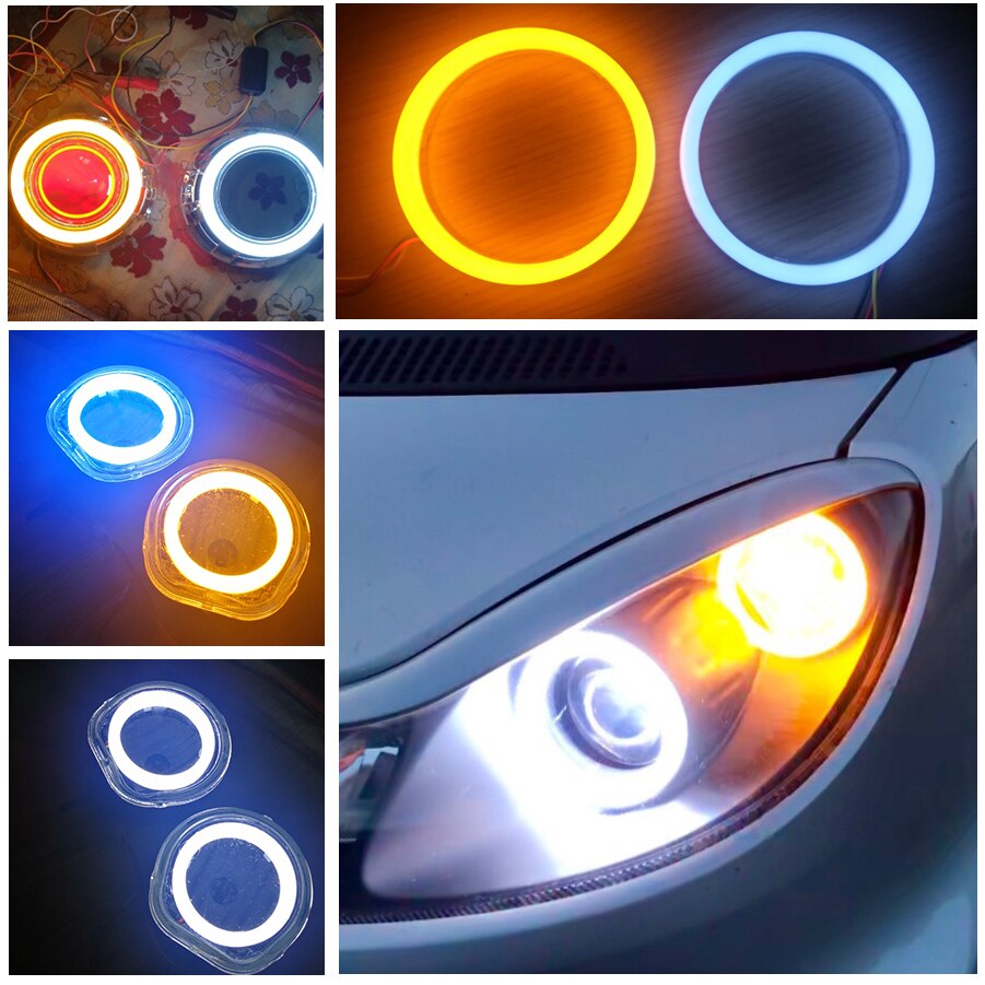 Car Angel Eyes Led Car Headlight DRL Daytime Running Light Auto Halo Ring Led Angel Eyes 12V Day Light Turn Signal White Yellow