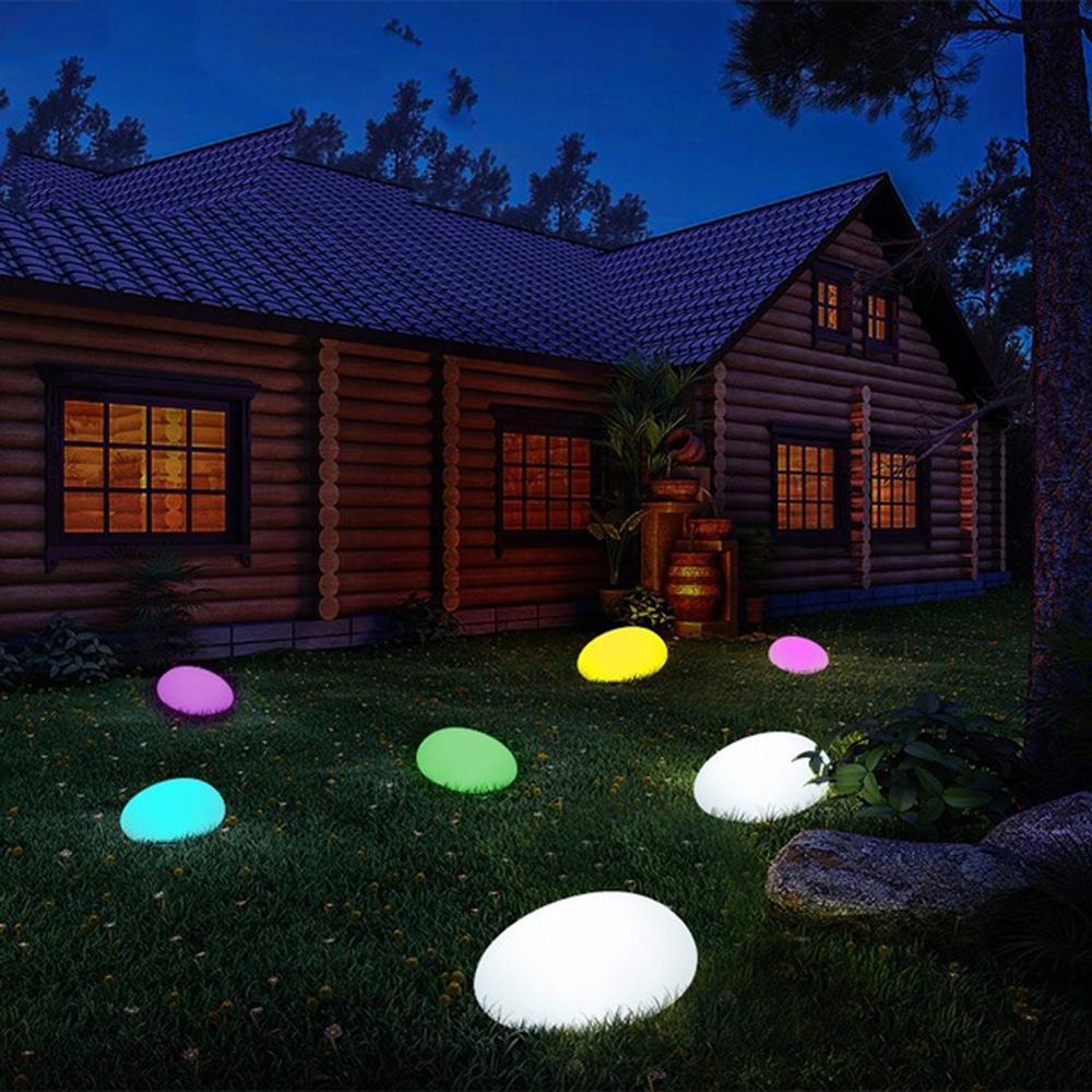 Solar Garden Lights, Glow Cobble Stone Shape Outdoor Solar Light Waterproof Colour Changing Landscape Lights with Remote, 1 PCS