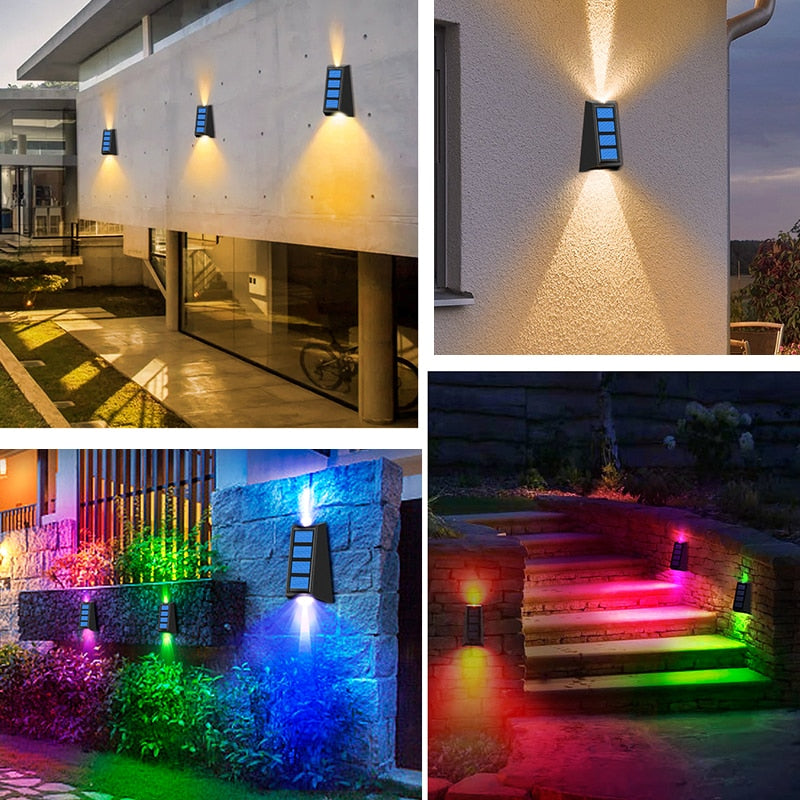 Decoration Solar Garden Lights RGB Colour Changing Waterproof Wall Lamp Christmas Gift Solar Lighting For Walkway Fence Stairs