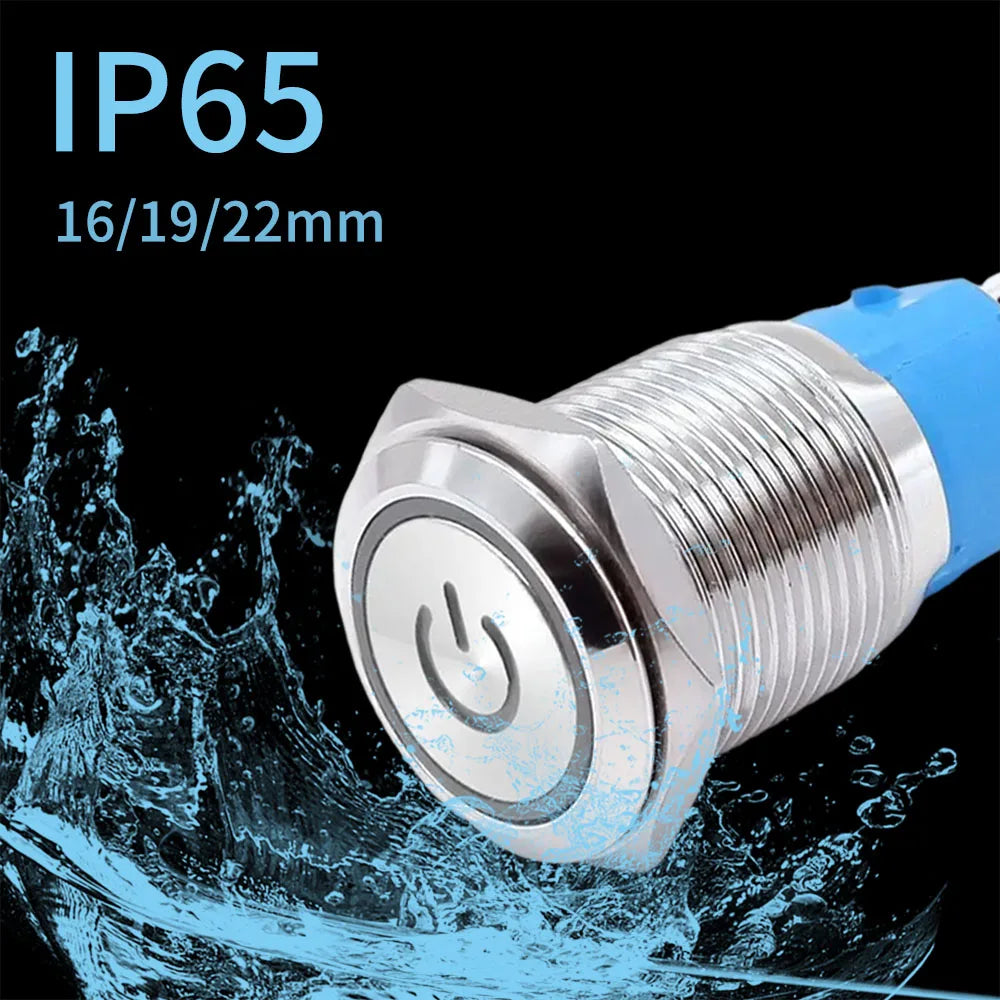 5 pcs Metal Push Button Switch 12v 16mm 19mm 22mm Ring Lamp Power Symbol Waterproof LED Light Self lock reset with connector 220 - Free Shipping