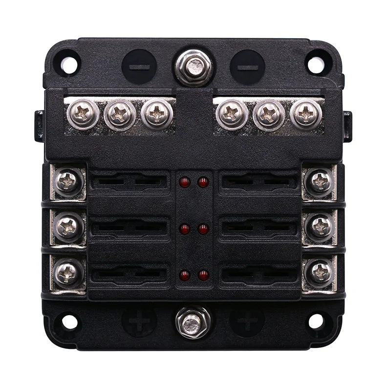 Fuse Box Holder Block Cover Stud Blade 6 Way Terminals Circuit For Car Truck Camper Marine With LED Indicator Light Plastic