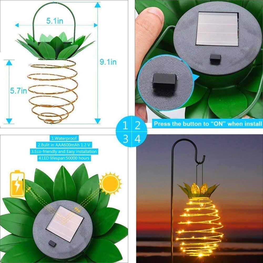 Solar Garden Lights Pineapple Shape Outdoor Solar Hanging Light Waterproof Wall Lamp Fairy Night Lights Iron Wire Art Home Decor