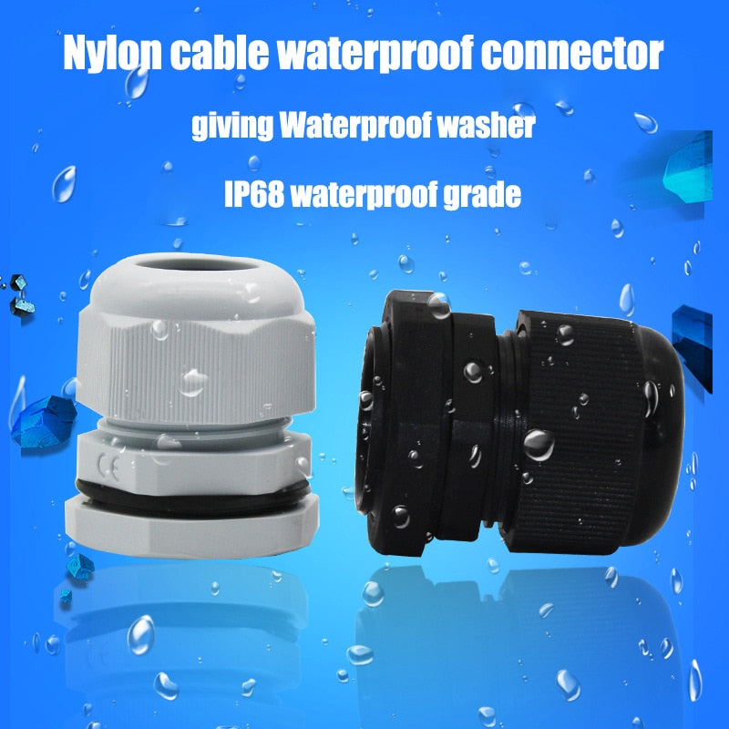 Waterproof IP68 Cable Gland 10pcs Cable Entry PG7 for 3-6.5mm PG9 PG11 PG13.5 PG16 PG19/21/ White Black Nylon Plastic Connector