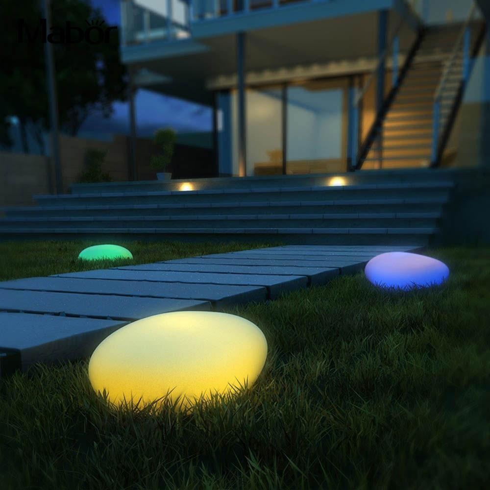 Solar Garden Lights, Glow Cobble Stone Shape Outdoor Solar Light Waterproof Colour Changing Landscape Lights with Remote, 1 PCS