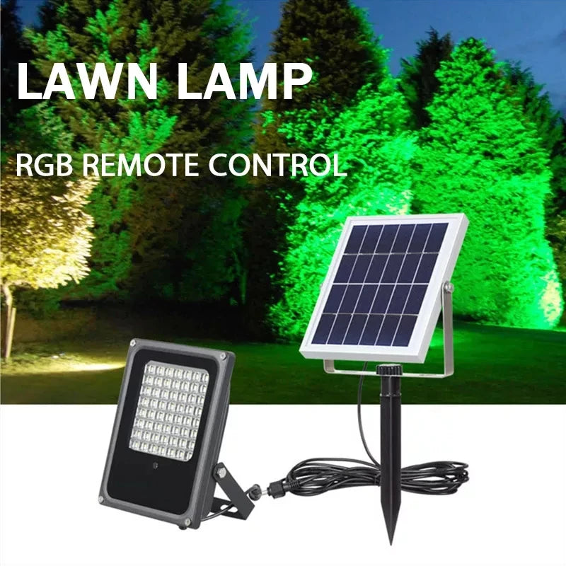50/10W RGB Solar Lawn Lamp Outdoor 4000mAh Solar Powered Wall Light Waterproof Smart Timing Remote Garden Decoration Flood Light