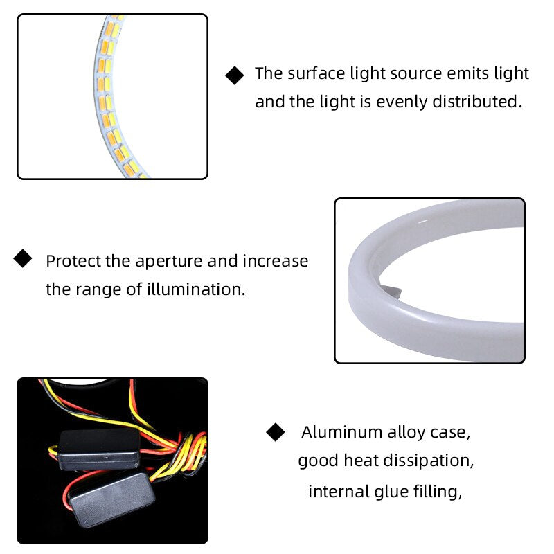 Car Angel Eyes Led Car Headlight DRL Daytime Running Light Auto Halo Ring Led Angel Eyes 12V Day Light Turn Signal White Yellow