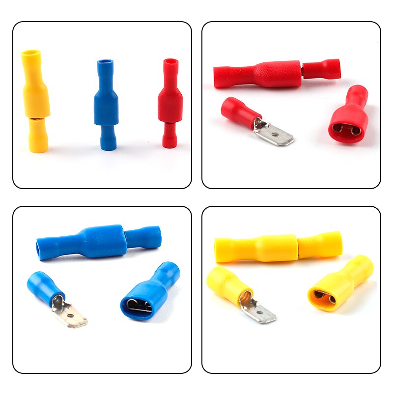 50PCS FDD/MDD 6.3mm Terminal Red Blue Yellow Female Male Spade Insulated Electrical Crimp Terminal Connectors Wiring Cable Plug