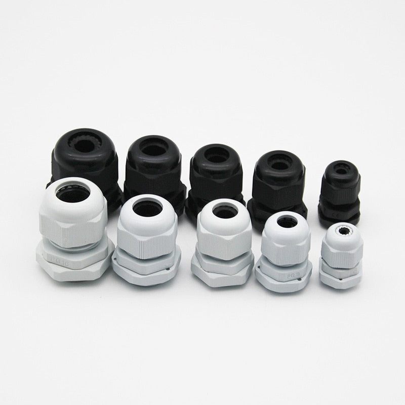 Waterproof IP68 Cable Gland 10pcs Cable Entry PG7 for 3-6.5mm PG9 PG11 PG13.5 PG16 PG19/21/ White Black Nylon Plastic Connector