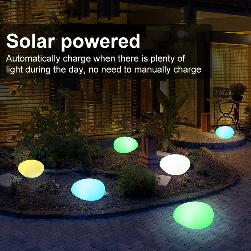 Solar Garden Lights, Glow Cobble Stone Shape Outdoor Solar Light Waterproof Colour Changing Landscape Lights with Remote, 1 PCS