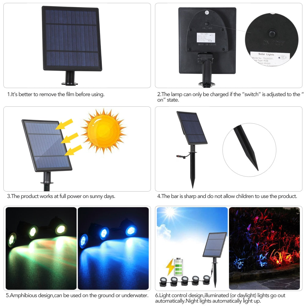 Solar Underwater Lights Outdoor RGB Waterproof Garden Pool Yard Landscape Spotlights Pond Aquarium Fish Tank Decor Solar Lamp