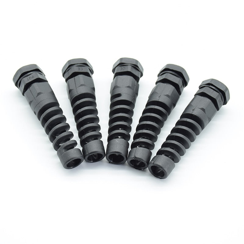 5pcs PG7/PG9/PG11 Cable Gland Connector Plastic Flex Spiral Strain Relief Protector For 3.5-6mm Wire Thread