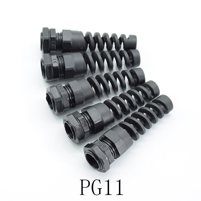 5pcs PG7/PG9/PG11 Cable Gland Connector Plastic Flex Spiral Strain Relief Protector For 3.5-6mm Wire Thread