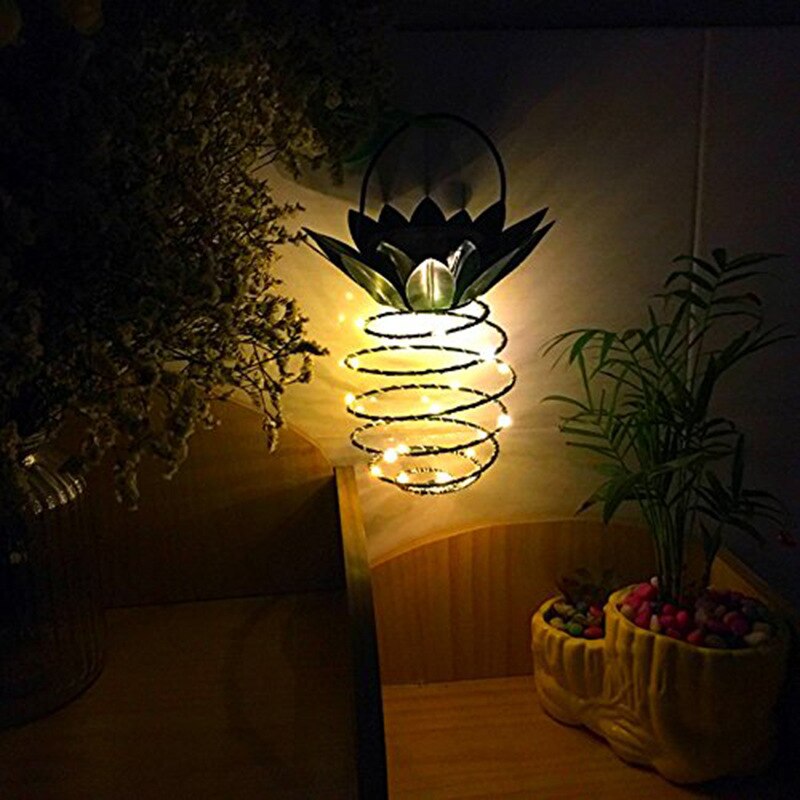 Solar Garden Lights Pineapple Shape Outdoor Solar Hanging Light Waterproof Wall Lamp Fairy Night Lights Iron Wire Art Home Decor